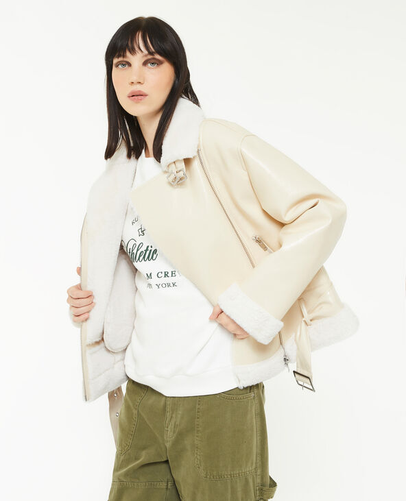 Blouson simili cuir avec doublure fourrure sable - Pimkie