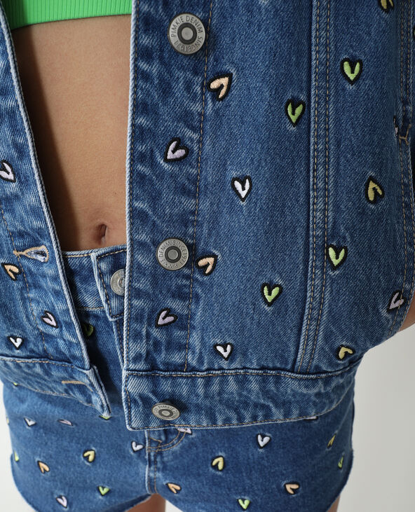 Veste en jean cœurs bleu - Pimkie