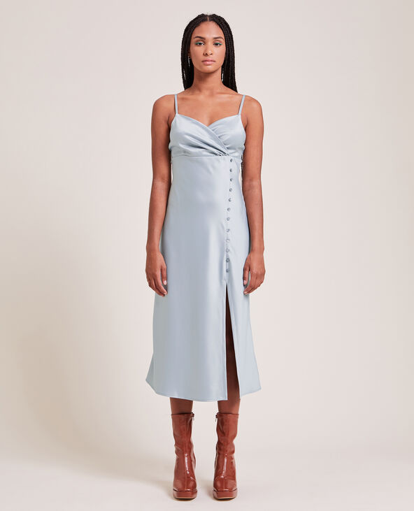 Robe longue cache-cœur en satin gris clair - Pimkie