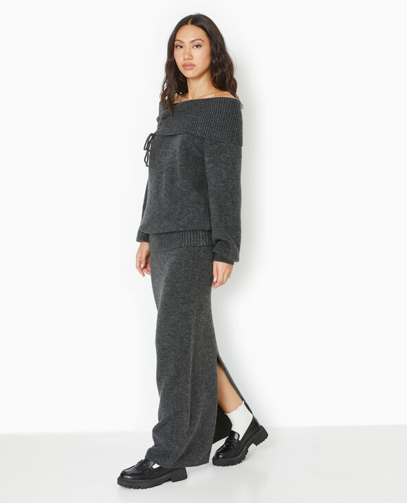 Jupe longue en maille avec ceinture revers gris foncé - Pimkie