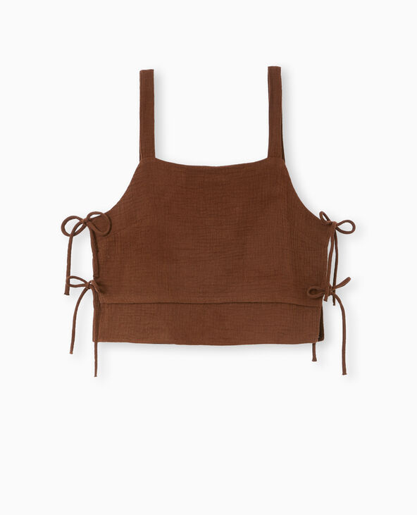 Top en gaze de coton avec nœuds sur les côtés marron - Pimkie