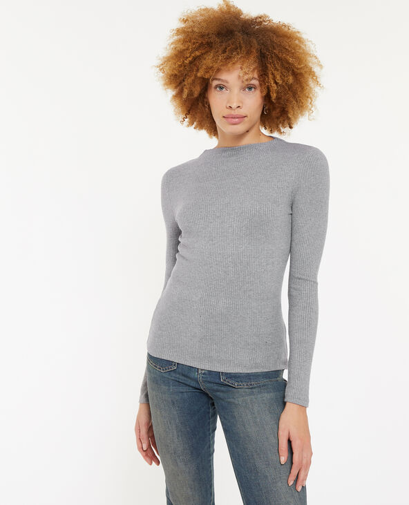 Pull fin en maille côtelée col cheminée gris foncé - Pimkie