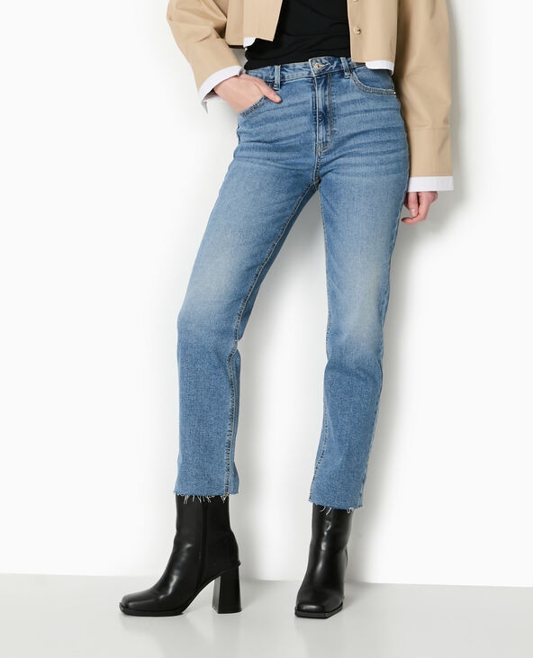 Jean droit taille haute avec bas coupés bleu - Pimkie