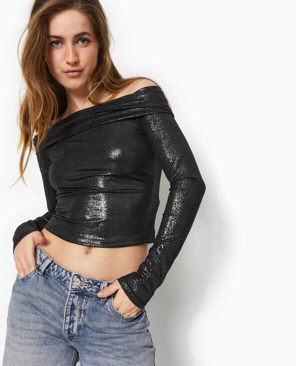 Top encolure Bardot avec paillettes noir - Pimkie