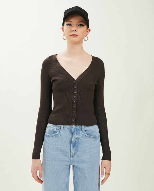Gilet en maille côtelée marron - Pimkie