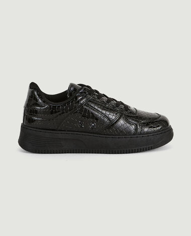 Sneakers en simili effet croco verni noir - Pimkie