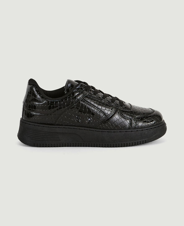 Sneakers en simili effet croco verni noir - Pimkie