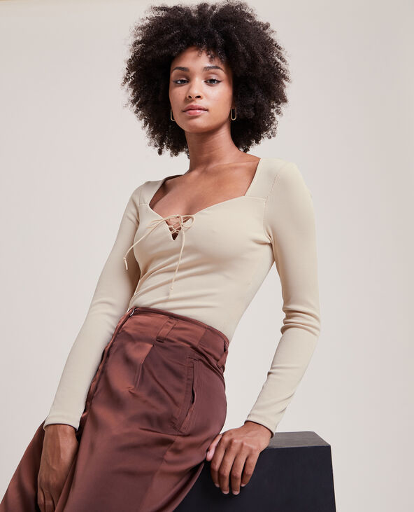 Body manches longues avec lacets écru - Pimkie