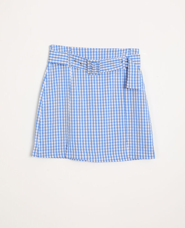 Jupe courte ceinturée bleu - Pimkie