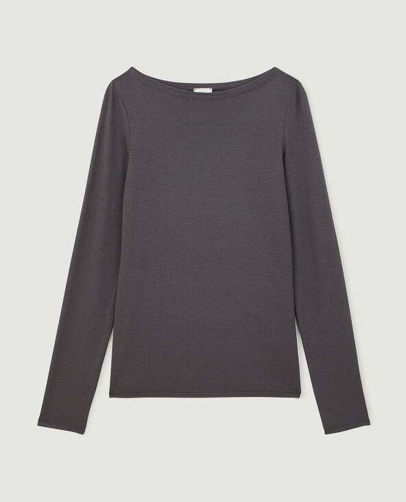 T-shirt manches longues encolure bateau gris foncé - Pimkie