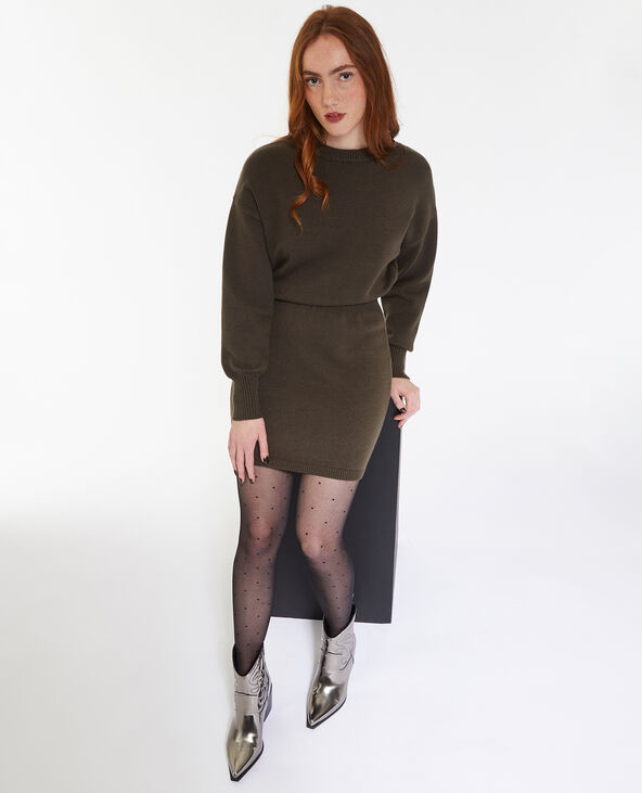 Robe-pull en maille avec taille resserrée vert kaki - Pimkie