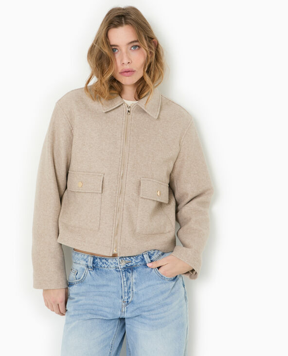 Manteau court effet drap de laine marron - Pimkie