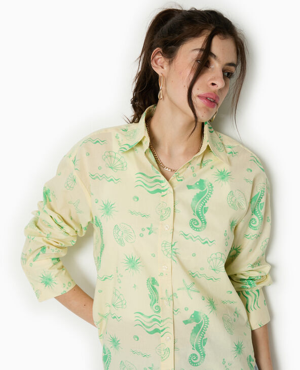 Chemise en voile de coton motif coquillages Jaune pâle - Pimkie