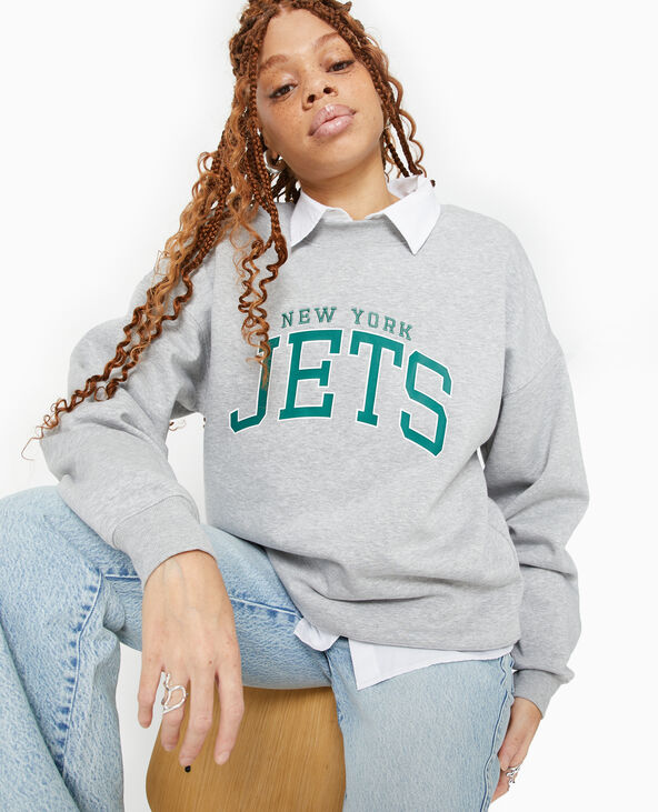 Sweat oversize avec print et broderie JETS gris chiné - Pimkie