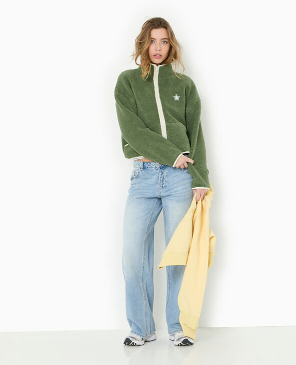 Veste en polaire ultra douce avec bords contrastés vert kaki - Pimkie