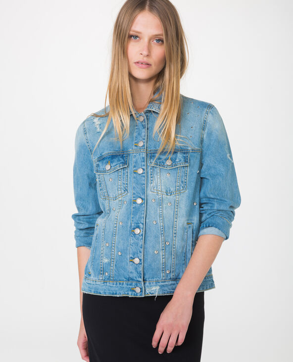 Veste en jean destroy bleu foncé - Pimkie