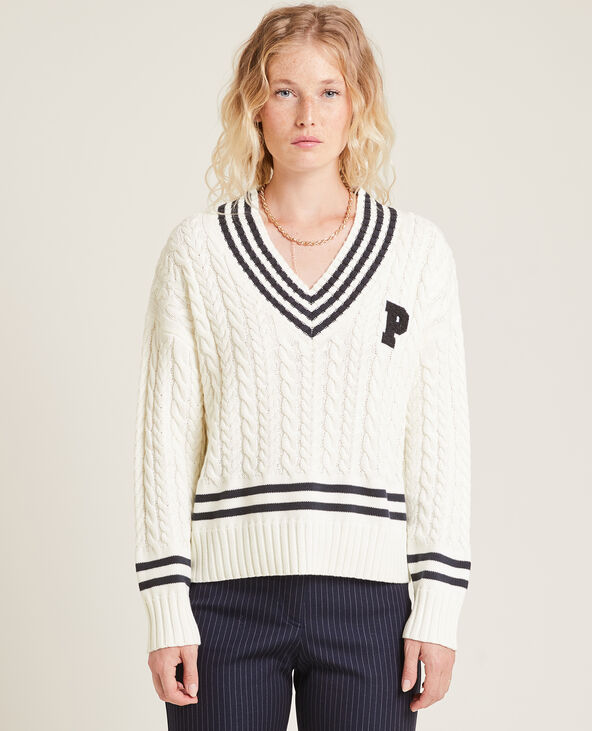Pull maille torsadée col V blanc - Pimkie