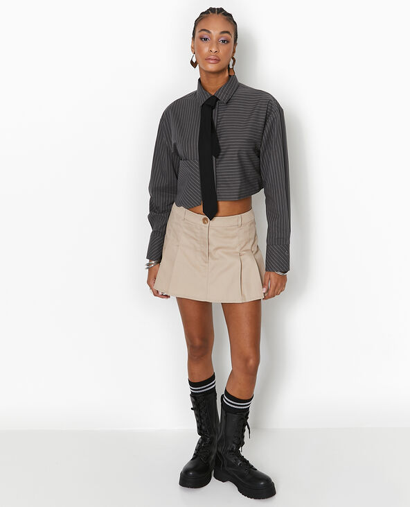 Chemise rayée cropped avec cravate gris foncé - Pimkie