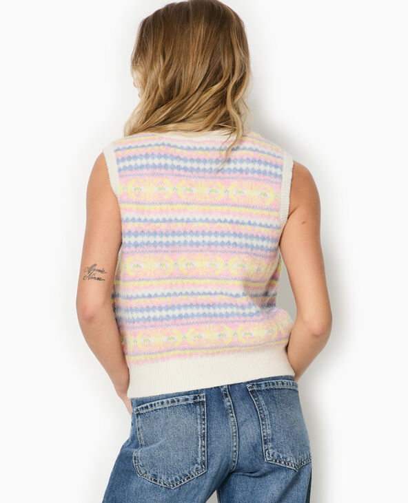 Pull sans manches col V motif jacquard blanc - Pimkie
