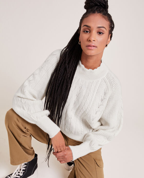 Pull maille torsadée col montant écru - Pimkie