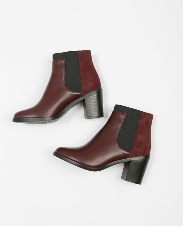 Boots à talons bimatière bordeaux - Pimkie