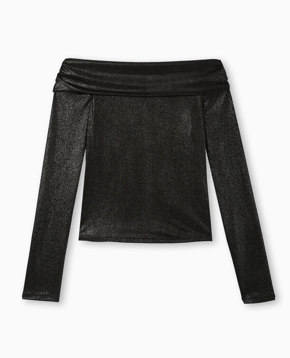 Top encolure Bardot avec paillettes noir - Pimkie