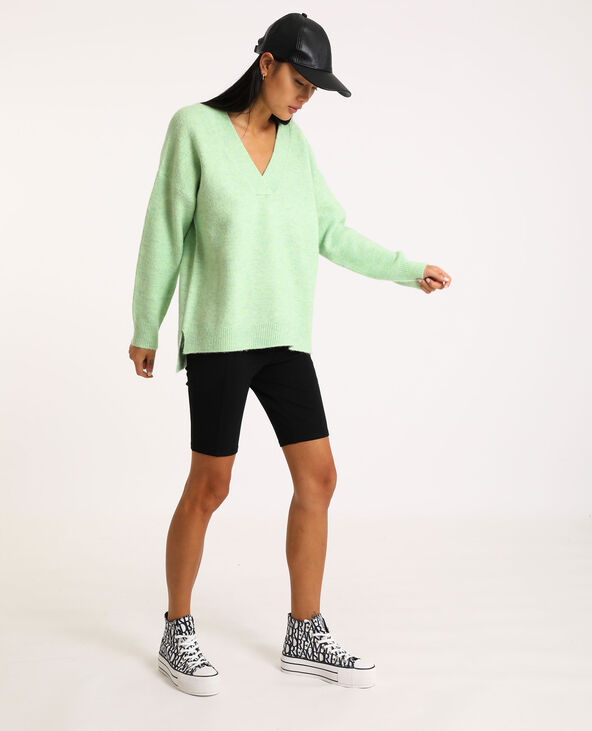 Pull grand col V vert fluo - Pimkie