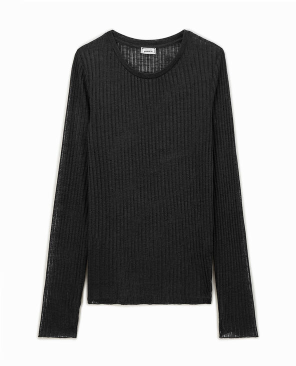 Top manches longues maille côtelée transparente gris foncé - Pimkie