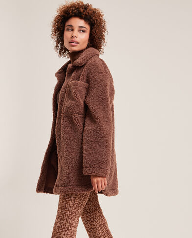Veste droite en sherpa marron - Pimkie