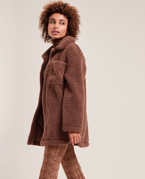 Veste droite en sherpa marron - Pimkie