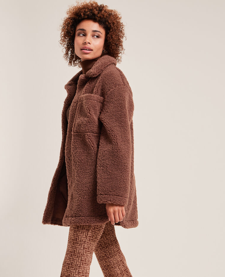 Veste droite en sherpa marron - Pimkie