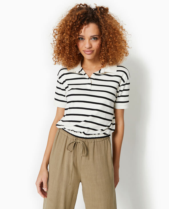 Polo rayé avec base élastiquée blanc - Pimkie