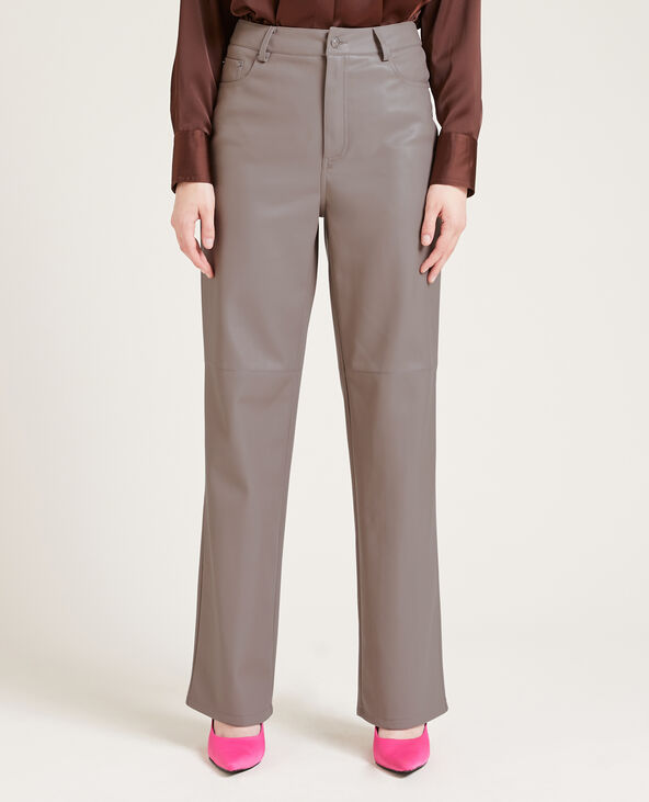 Pantalon droit en simili cuir taupe - Pimkie