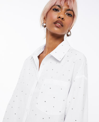 Chemise courte avec strass blanc - Pimkie