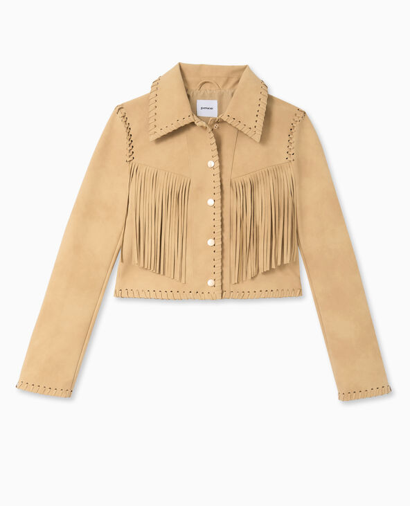 Veste western courte en suédine avec franges beige - Pimkie
