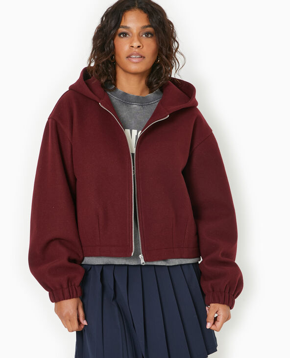 Blouson zippé avec capuche effet drap de laine bordeaux - Pimkie