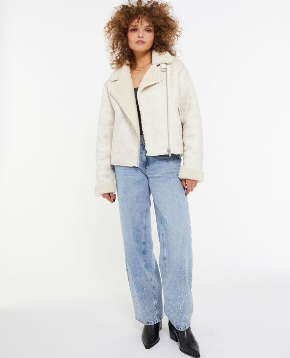 Blouson en suédine et sherpa façon peau lainée blanc - Pimkie