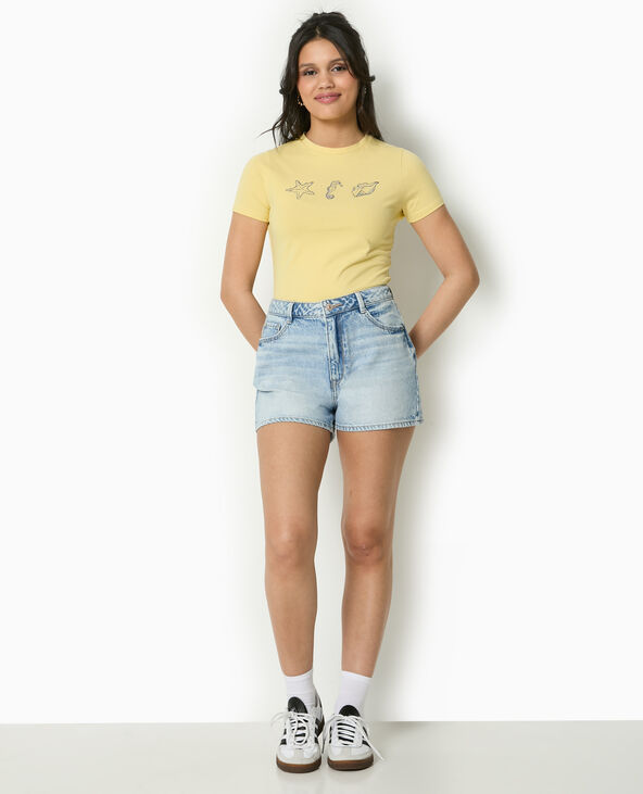 T-shirt ajusté avec print devant Jaune pâle - Pimkie