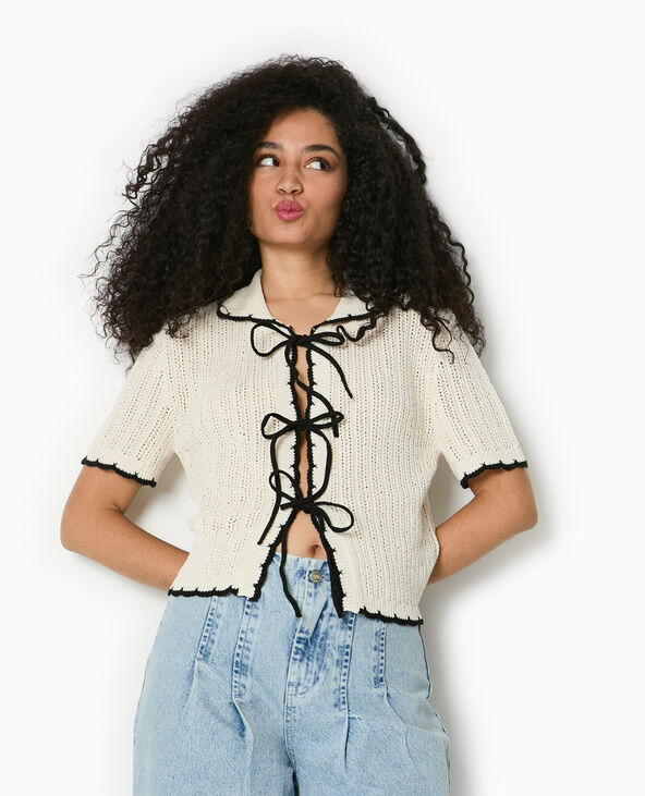 Gilet manches courtes en maille fantaisie blanc - Pimkie