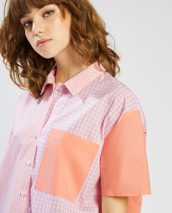 Chemise à motif vichy et rayures orange - Pimkie