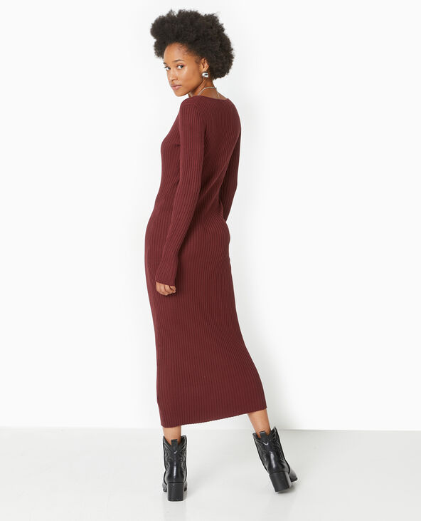 Robe longue en maille côtelée encolure carrée bordeaux - Pimkie