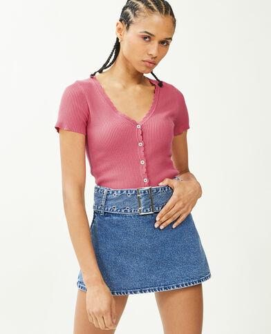 Top boutonné maille côtelée rose - Pimkie
