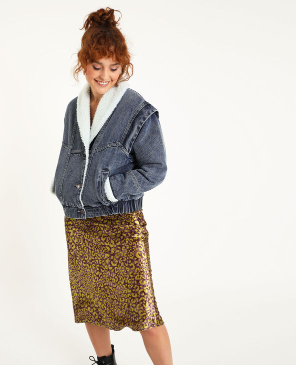 Blouson en jean col mouton bleu foncé - Pimkie