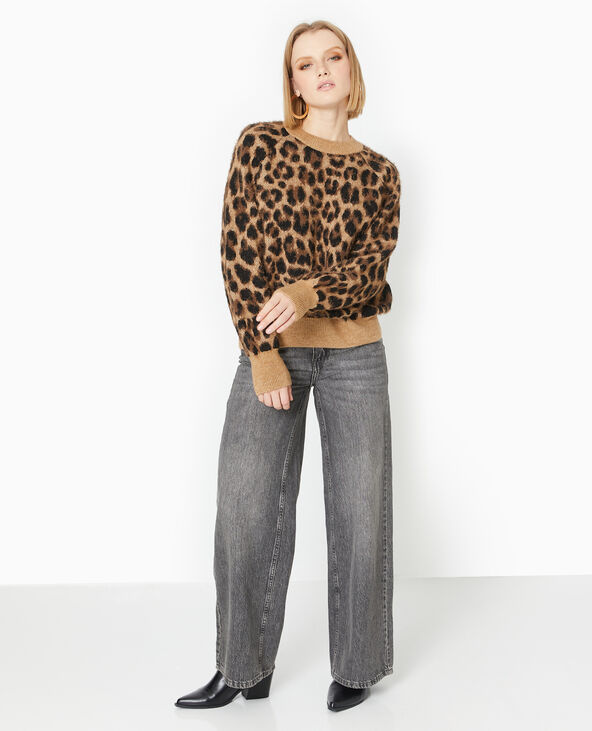 Pull en maille poilue motif léopard marron - Pimkie