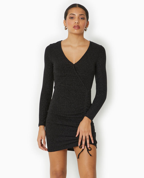 Robe moulante en maille lurex encolure V noir - Pimkie