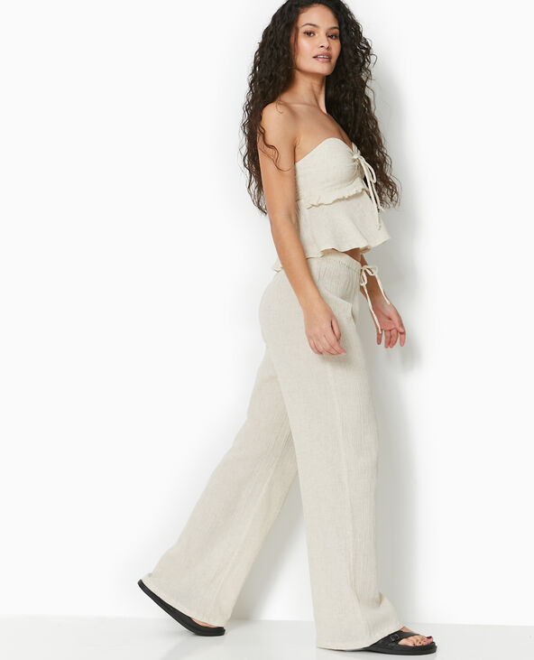 Pantalon large en tissu effet froissé blanc - Pimkie