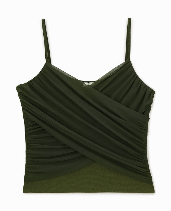 Top à bretelles avec drapé en tulle vert kaki - Pimkie