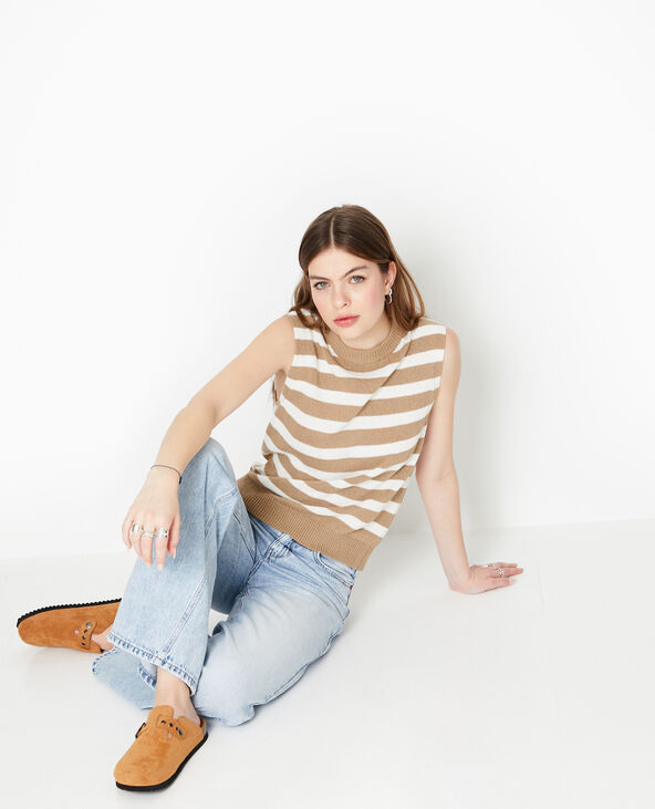 Pull sans manches rayé beige - Pimkie