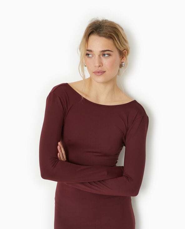 Robe longue en maille stretch dos ouvert bordeaux - Pimkie