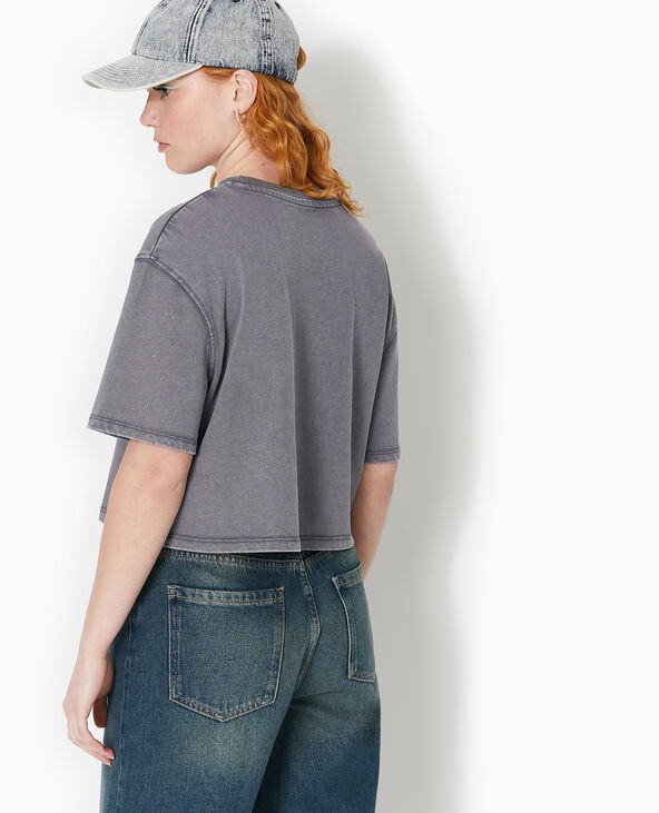 T-shirt court en coton épais effet délavé gris foncé - Pimkie